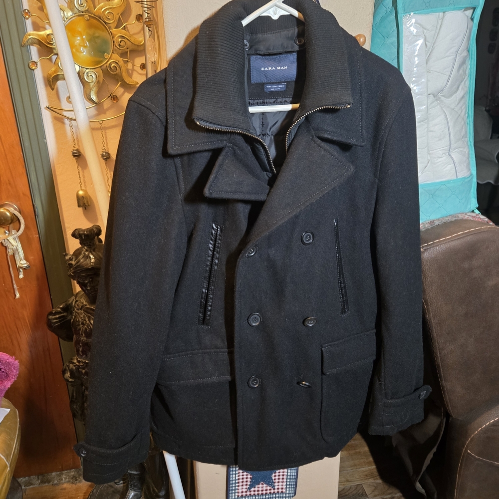 Zara Double-Breasted Charcoal Pea Coat